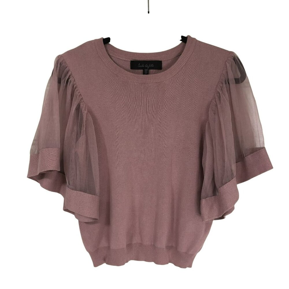 Salo La Fille Mauve Knit Top With Sheer Flutter Sleeves Womens Large